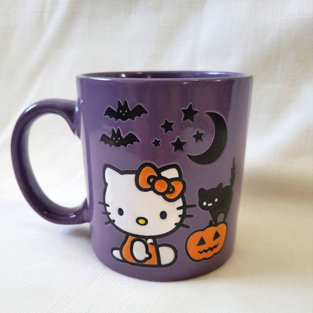 Hello Kitty Halloween Mug with Cute Jack o Lantern, Black Cat & Bats Ceramic